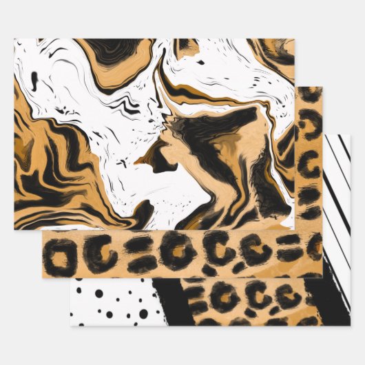 Luipaard en zwart-wit gestreept en polka stippen inpakpapier vel (Set)