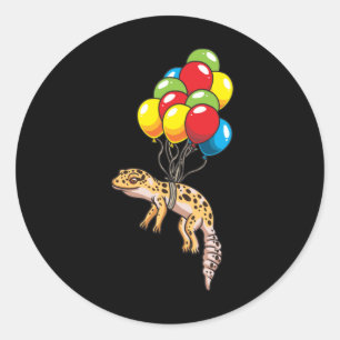 Luipaard gekko met ballonnen cadeau ronde sticker