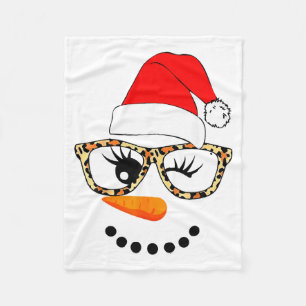 Luipaard Gles Kerstman Sneeuwman Gezicht Kerstmis  Fleece Deken