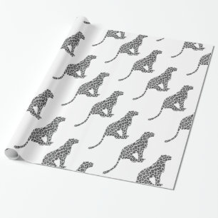 Luipaard Grijs en Lichtgrijze Silhouet Cadeaupapier