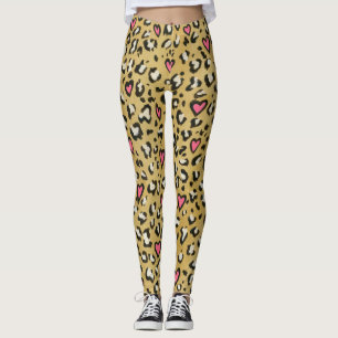 Luipaard hart/luipaard dierlijk drukroze hart leggings