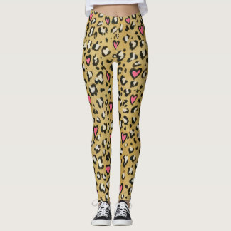 Luipaard hart/luipaard dierlijk drukroze hart leggings