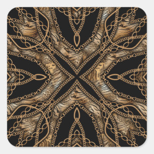 Luipaard Huid & Ketting Sieraden Vierkante Sticker