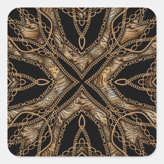 Luipaard Huid & Ketting Sieraden Vierkante Sticker (Voorkant)