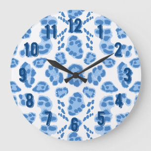 Luipaard Ikat in Blauw Porselein Grote Klok