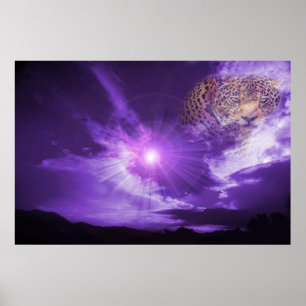 Luipaard in de paarse lucht, poster