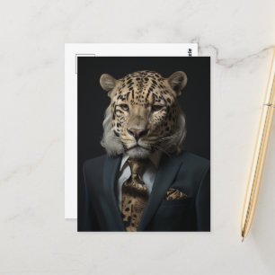 Luipaard in een pak fantasie kunst briefkaart