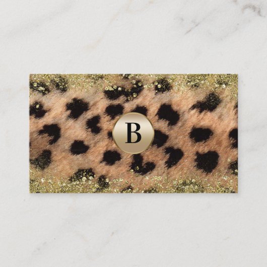 Luipaard Jachtluipaard Goud Glitter Monogram Perso Visitekaartje (Voorkant)