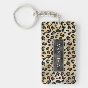 Luipaard Jachtluipaard Print Met Zwarte Nep Folie  Sleutelhanger