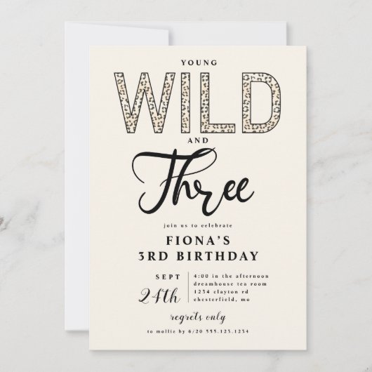 Luipaard Jong Wild Drie Verjaardagsuitnodiging Kaart (Voorkant)