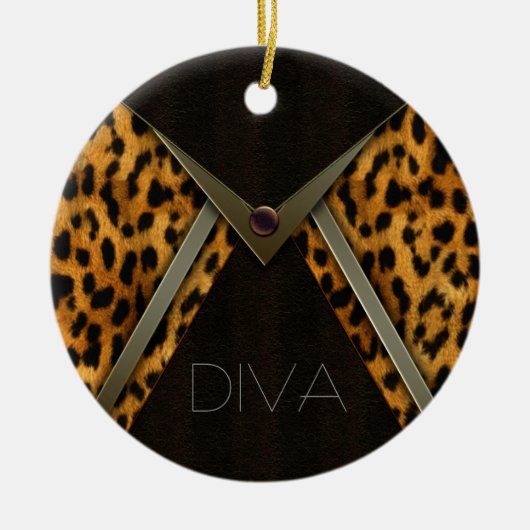 Luipaard kerstboom versieringen keramisch ornament (Voorkant)