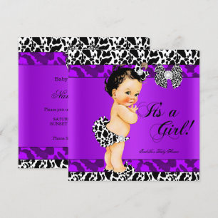 Luipaard Koe Paarse Meisje Baby Shower Bruine Baby Kaart
