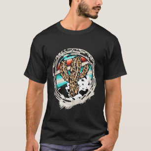 Luipaard Koe Patroon Cactus Serape Print Cowgirl R T-shirt