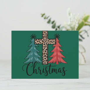 Luipaard Kruis Kerstbomen Christelijk Feestdagenkaart