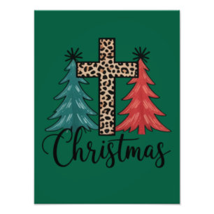 Luipaard Kruis Kerstbomen Christelijk Foto Afdruk