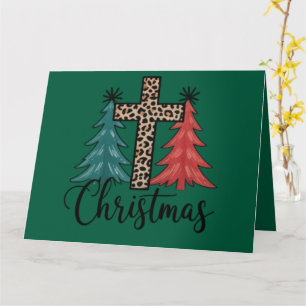 Luipaard Kruis Kerstbomen Christelijk Kaart