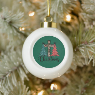 Luipaard Kruis Kerstbomen Christelijk Keramische Bal Ornament