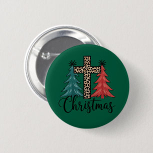 Luipaard Kruis Kerstbomen Christelijk  Ronde Button 5,7 Cm