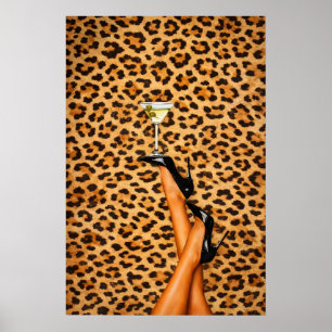 Luipaard Martini Poster, Glam Mode Muurkunst Poster