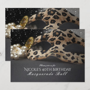 Luipaard Maskerade Masker & Kralen Feest Uitnodigi Kaart