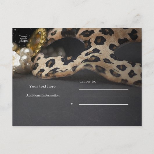 Luipaard Masquerade Masker & Parel Save the Date Aankondigingskaart (Achterkant)