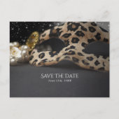 Luipaard Masquerade Masker & Parel Save the Date Aankondigingskaart (Voorkant)