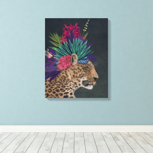 Luipaard met tropisch hoofdartikel canvas afdruk (Insitu (Houten vloer))