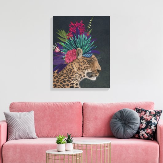 Luipaard met tropisch hoofdartikel canvas afdruk (Insitu (Woonkamer))