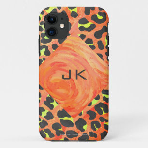 Luipaard Monogram Oranje en Gele Print iPhone 11 Hoesje