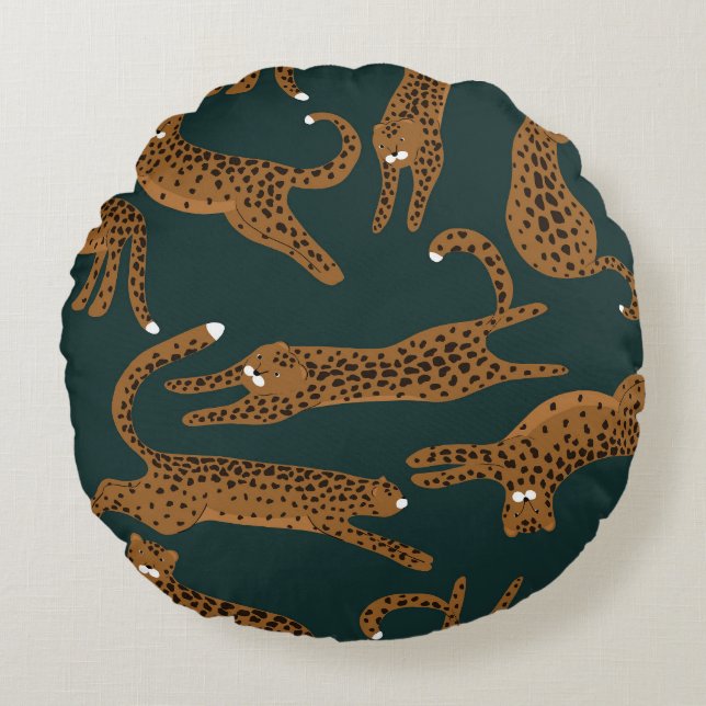Luipaard Oerwoud: Dierenprint . Rond Kussen (Voorkant)
