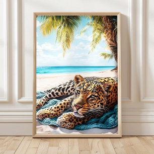 Luipaard op het strand Poster Luipaard Kunst aan d