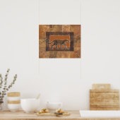 Luipaard op Oranje en bruine achtergrond Poster (Keuken)