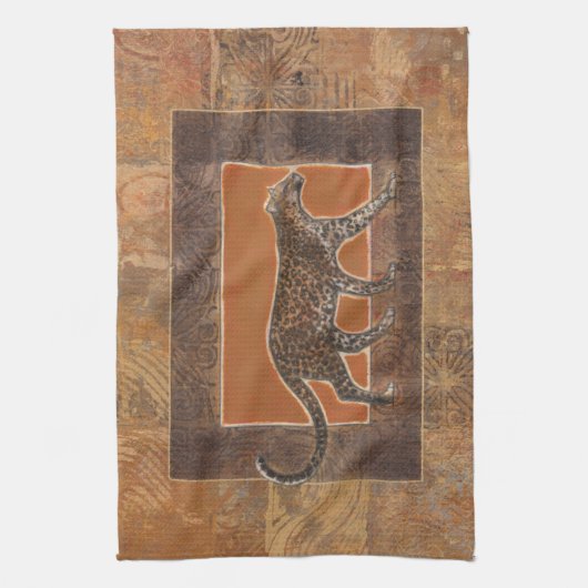Luipaard op Oranje en bruine achtergrond Theedoek (Verticaal)