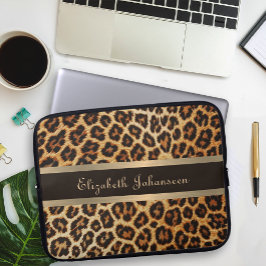 Luipaard patroon Bruin & Gouden Folie Streep glam Laptop Sleeve
