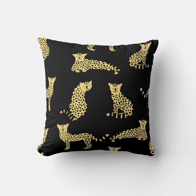 Luipaard Patroon: Zwarte achtergrond Cheetah Kussen (Voorkant)