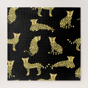 Luipaard Patroon: Zwarte achtergrond Cheetah Legpuzzel