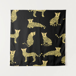 Luipaard Patroon: Zwarte achtergrond Cheetah Wandkleed