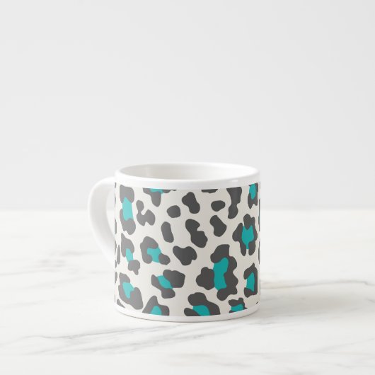 Luipaard Print Aqua, grijs, wit Espresso Kop (Voorkant links)