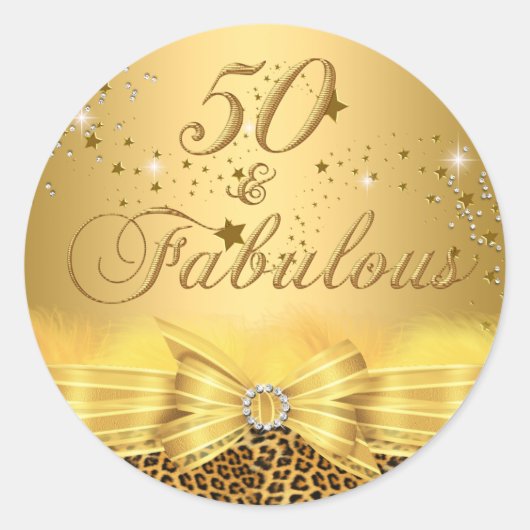 Luipaard Print Bow 50 & Fabulous Birthday Sticker (Voorkant)
