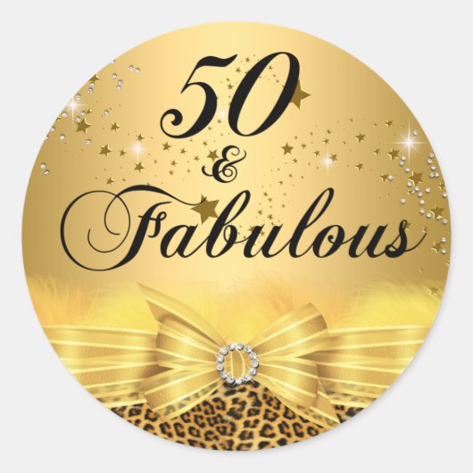 Luipaard Print Bow 50 & Fabulous Birthday Sticker (Voorkant)