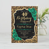 Luipaard Print Groene Rozen 40e Verjaardag Kaart (Staand voorkant)