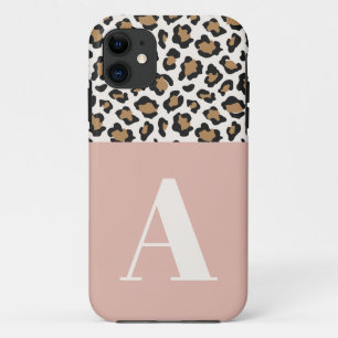 Luipaard print initiaal typografie vet modern chic iPhone 11 hoesje