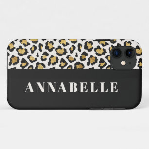 Luipaard print initiaal typografie vet modern goud iPhone 11 hoesje