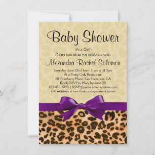 Luipaard Print Paarse Meisje Baby shower Invitatio Kaart