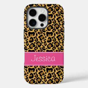 Luipaard print patroon roze gepersonaliseerd iPhone 16 pro hoesje