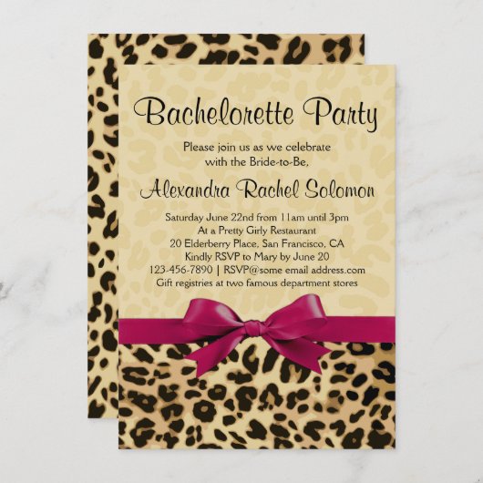 Luipaard Print Roze Bachelorette Party Uitnodiging (Voorkant / Achterkant)