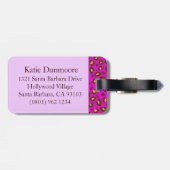 Luipaard print roze bruin monogram bagagelabel (Achterkant horizontaal)