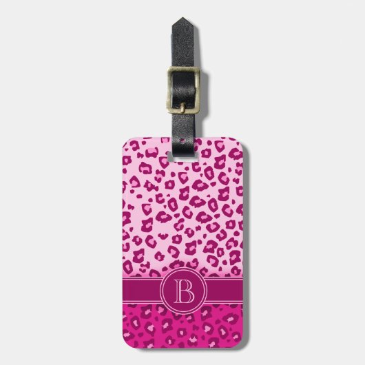 Luipaard print roze monogram bagagelabel (Voorkant verticaal)