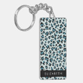 Luipaard Print, Vlekken, Blauwe luipaard, Jouw naa Sleutelhanger (Voorkant Links)