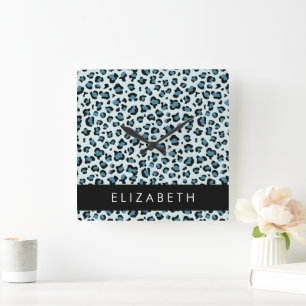 Luipaard Print, Vlekken, Blauwe luipaard, Jouw naa Vierkante Klok